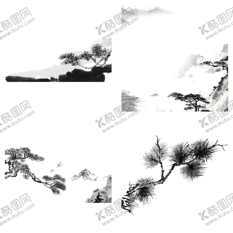 编号：16720409191057230863【酷图网】源文件下载-中国风水墨松树松枝迎客松水墨画