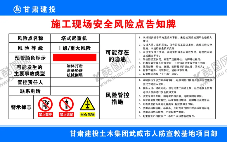编号：74396209160916272703【酷图网】源文件下载-施工现场安全风险点告知牌职业健康工地牌