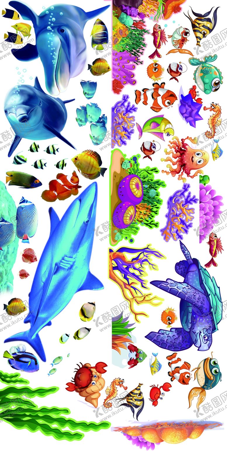 编号：54738909181311203608【酷图网】源文件下载-海底动物集合