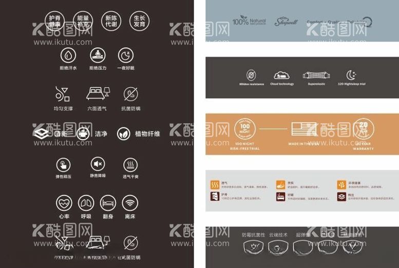 编号：49799712121248434055【酷图网】源文件下载-床垫睡眠材料功能图标