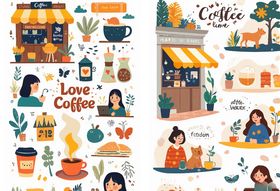 咖啡主题插画元素集合