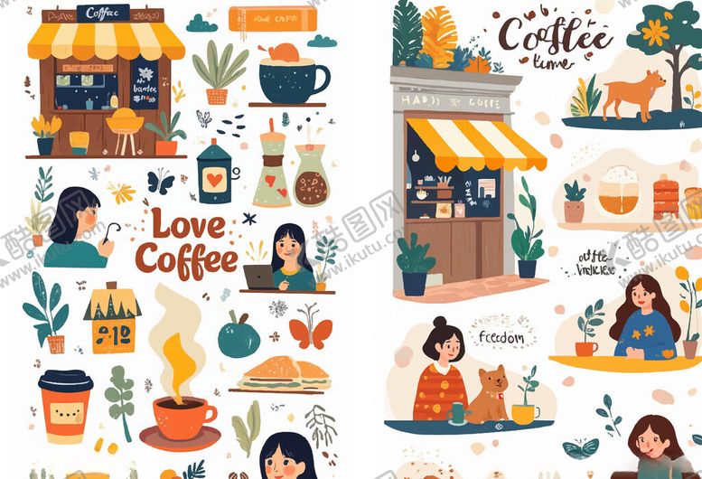 编号：43231304062226095157【酷图网】源文件下载-咖啡主题插画元素集合