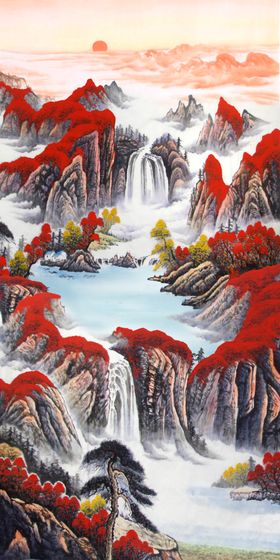 白云山脉唯美风景画玄关装饰画