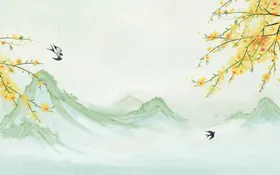水墨山水画江如国潮新中式