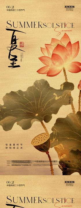 夏至节气海报二十四荷花质感