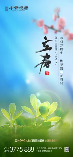 地产立春海报绿叶阳光天二十四节气