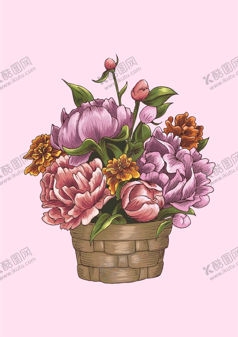 编号：67122101190833506069【酷图网】源文件下载-手绘小花篮植物