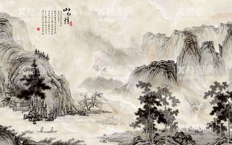 编号：61042509141715162753【酷图网】源文件下载-国画山水电视背景墙过道壁纸