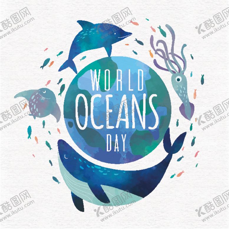 手绘海洋生物海豚矢量插画底纹环境背景