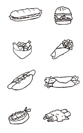 简约黑白线描汉堡美食