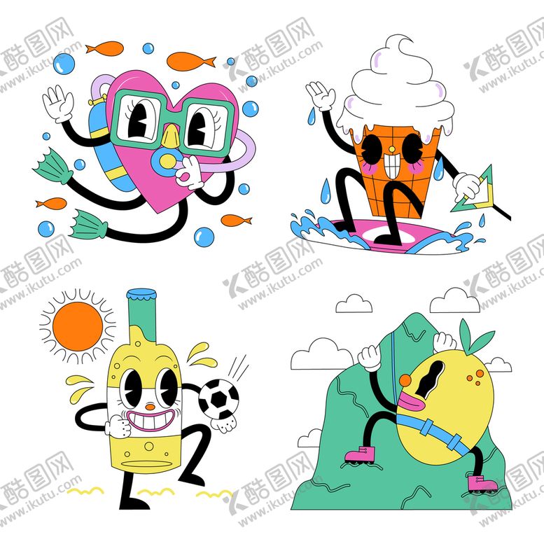 编号：75014209182357449384【酷图网】源文件下载-酸性夏季运动贴纸