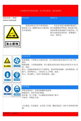 氢氧化钠职业病危害告知卡