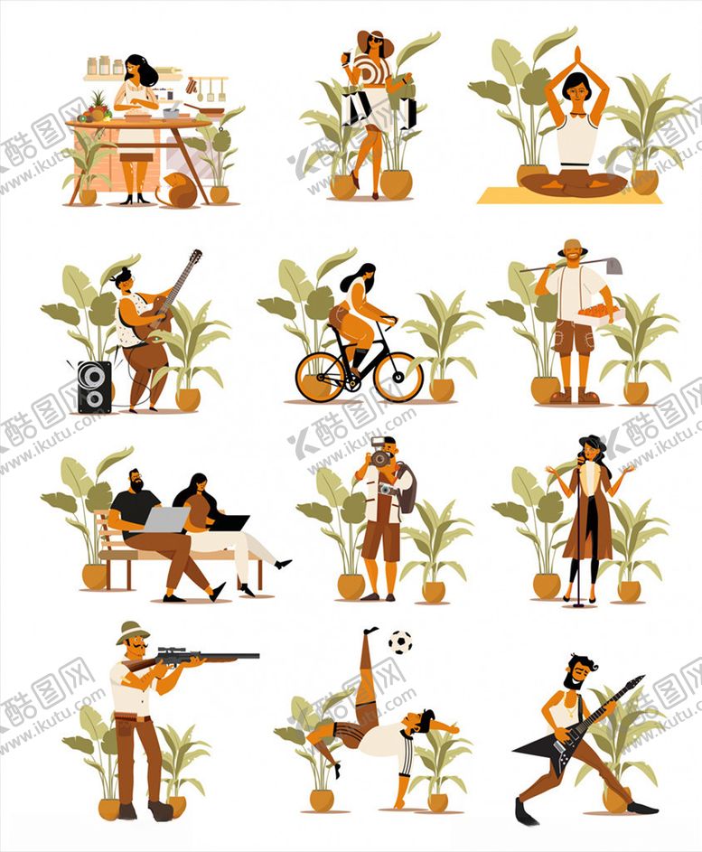 编号：62103410181935125096【酷图网】源文件下载-不同兴趣人物矢量素材设计