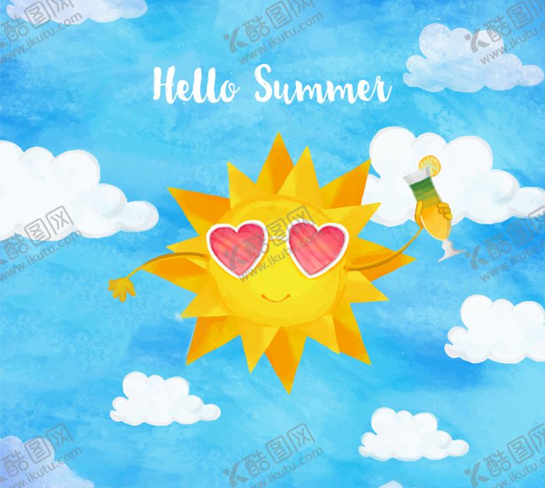 编号：75927009251209237895【酷图网】源文件下载-水彩绘夏季太阳矢量素材