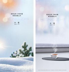 大雪节气海报品茶简约积花
