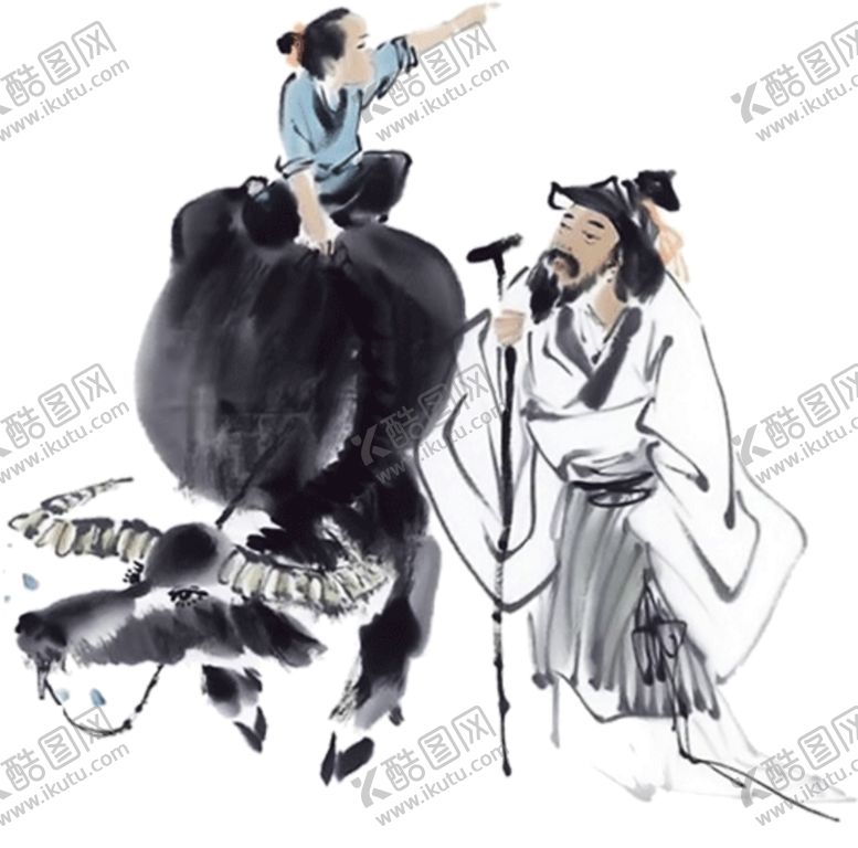 编号：13430809110945204874【酷图网】源文件下载-水牛人物国风水墨合成海报素材