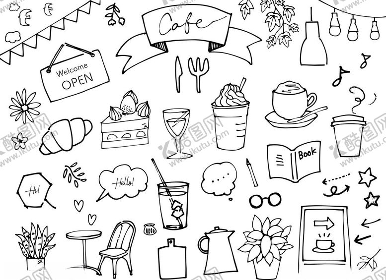 编号：96247711142121351706【酷图网】源文件下载-手绘可爱日常物品集合