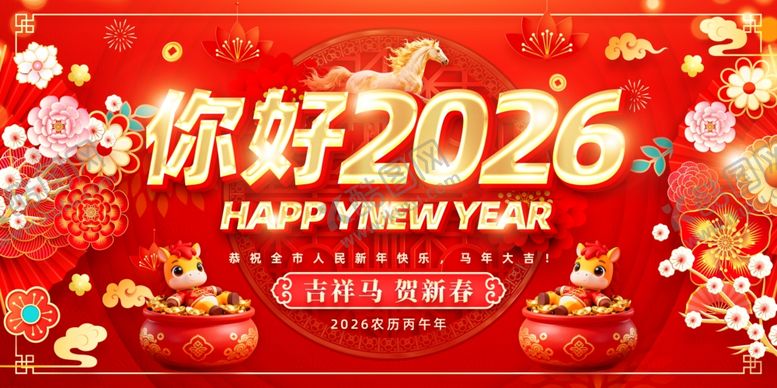 编号：38504004131829401356【酷图网】源文件下载-你好2026新年喜庆背景图