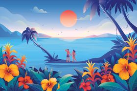 夏季海边度假场景插画