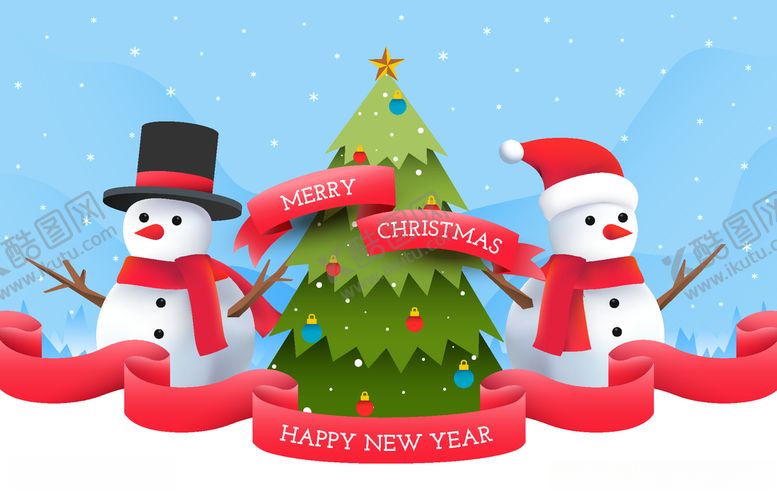 编号：81954409180829239669【酷图网】源文件下载-创意圣诞树雪人贺卡