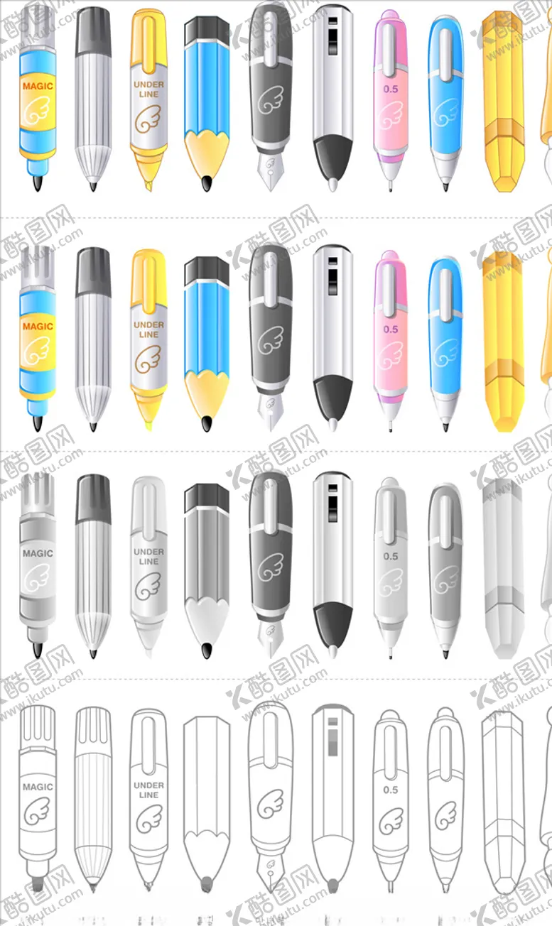 编号：67363107020158469707【酷图网】源文件下载-矢量铅笔油笔