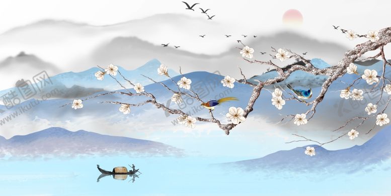 编号：71919403290407169804【酷图网】源文件下载-花鸟鸟语花香山水画