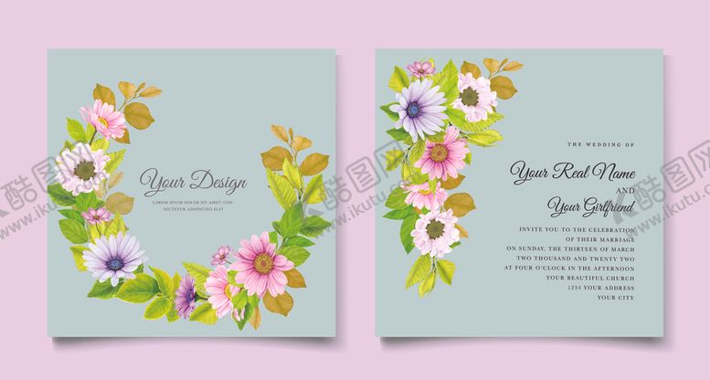 编号：83944811020032264918【酷图网】源文件下载-花卉婚礼请柬设计模板