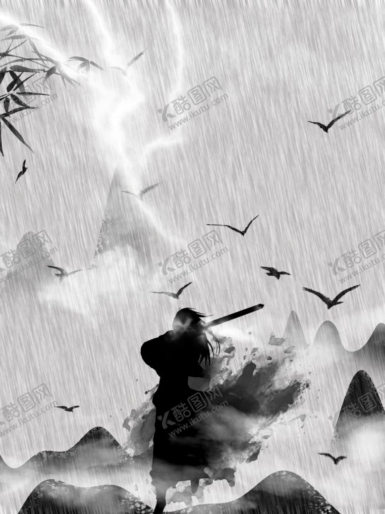 编号：42586209221033447079【酷图网】源文件下载-水墨海报素材毛笔画素材墨迹
