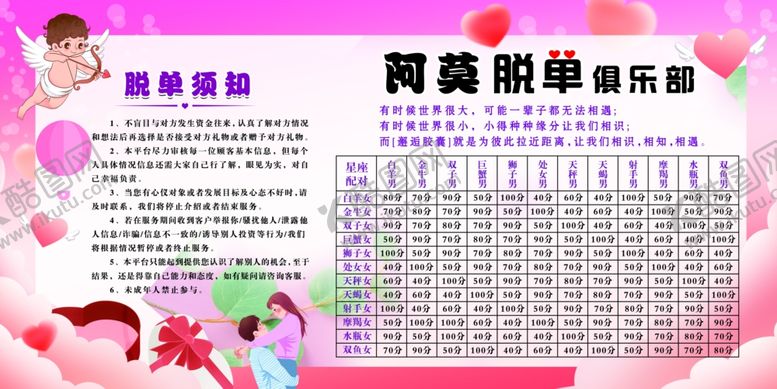 编号：65147604292329598920【酷图网】源文件下载-脱单俱乐部星座配对表