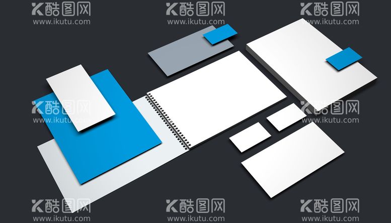 编号：98310409131712247943【酷图网】源文件下载-黑背景蓝白品牌VI样机贴图 