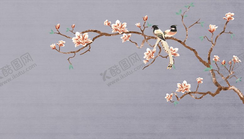编号：70832105090238452033【酷图网】源文件下载-花鸟画玉兰背景墙