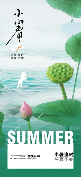 小暑海报房地产二十四节气荷花中式