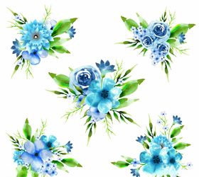 水彩绘蓝色花束