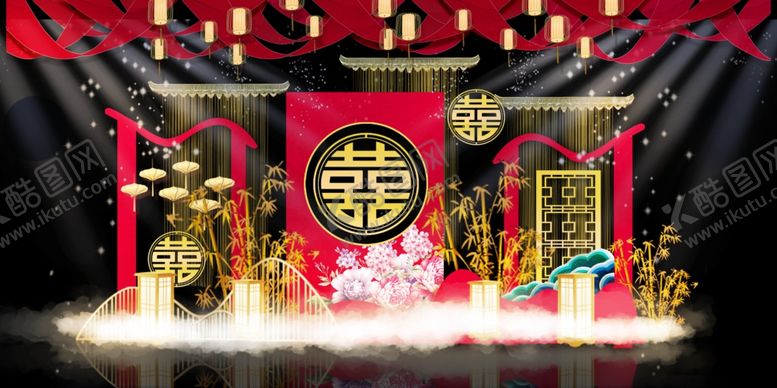 编号：80993205121100081197【酷图网】源文件下载-中式婚礼舞台效果图