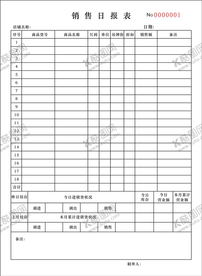 编号：87225910212007544596【酷图网】源文件下载-销售日报表