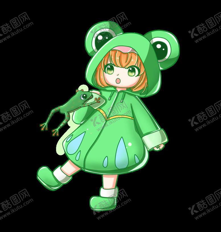 编号：48373110261445174289【酷图网】源文件下载-穿青蛙雨衣的女孩