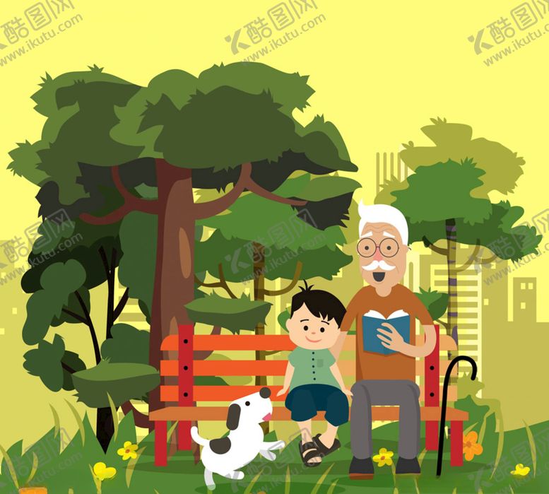 编号：40373906281613427712【酷图网】源文件下载-公园看书的爷爷和孙子