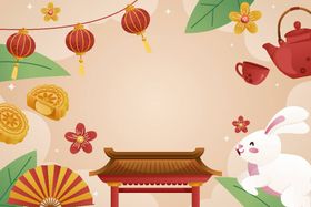 中秋节海报背景卡通兔子矢量月饼素材