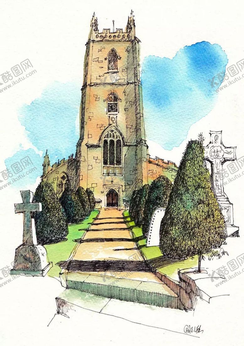 编号：75719510130440011875【酷图网】源文件下载-水彩建筑插画