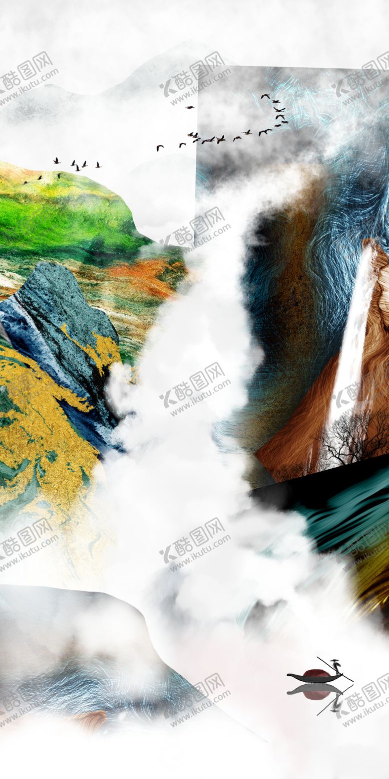编号：84130606161044579001【酷图网】源文件下载-水墨山水艺术云海装饰画