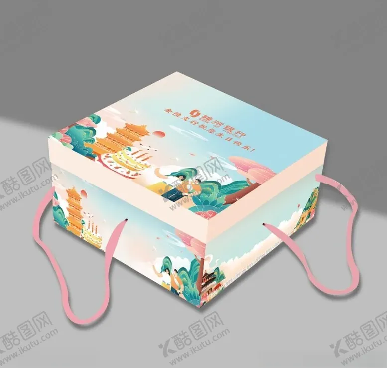 编号：46799902240909257633【酷图网】源文件下载-国潮浅色蛋糕盒平面图