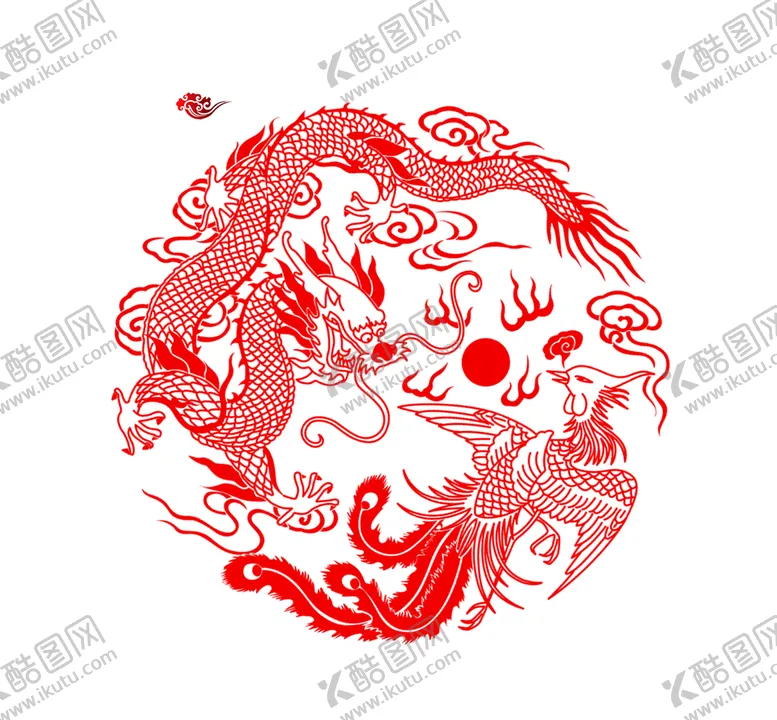 编号：36182909180510584810【酷图网】源文件下载-龙凤剪纸