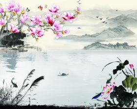 中式水墨山水背景