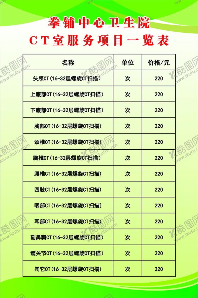 编号：40762909150021002318【酷图网】源文件下载-CT室服务项目一览表CT室价格