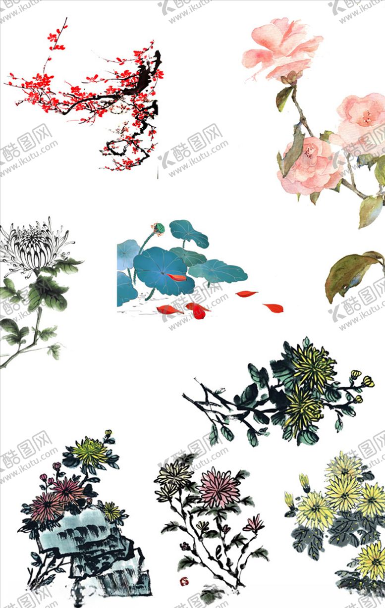 编号：44005210201629492859【酷图网】源文件下载-水墨菊花梅花