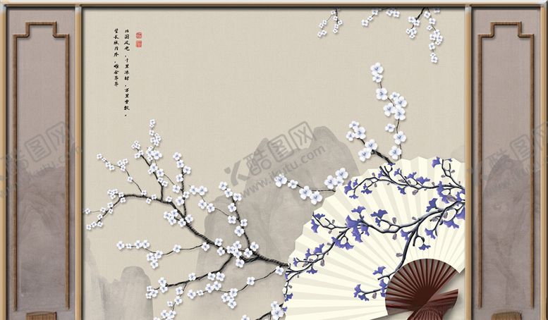 编号：65027105110130288200【酷图网】源文件下载-花鸟画梅花背景墙