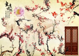 中国风背景国画梅花