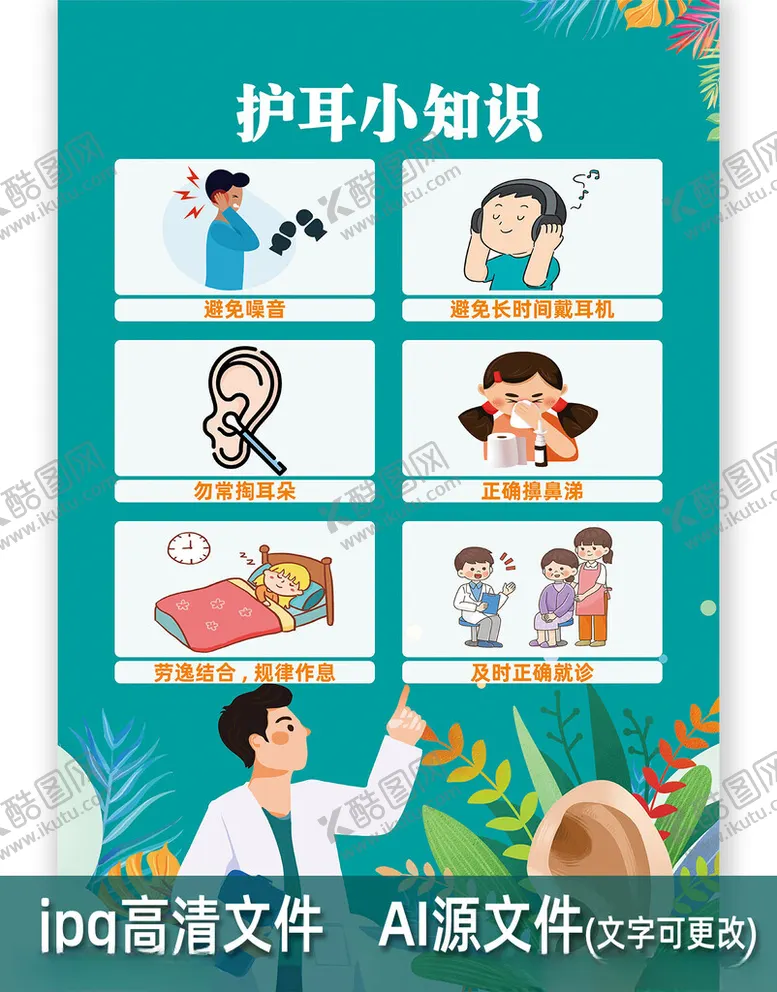 编号：95302703050947343661【酷图网】源文件下载-护耳小知识海报