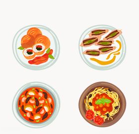 美味食物盘中餐AI矢量图图片