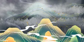 国潮插画时尚中创意中风宣传建筑风景